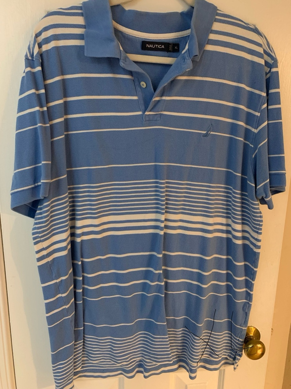 Nautica Light Blue and White Striped Polo